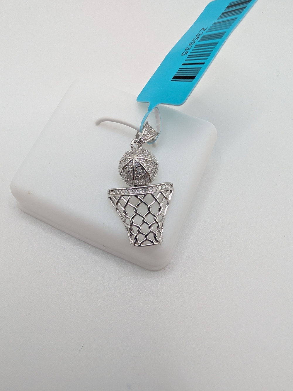 NWT Sterling Silver 0.33 CTW Moissanite Basketball Hoop Pendant VVS D